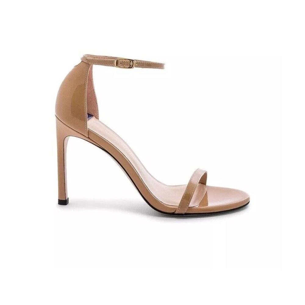 Stuart Weitzman Nudistsong Stiletto Ankle Wrap Leather Heels Adobe Aniline 8.5
